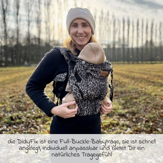 Didymos Babytrage DidyFix Fullbuckle ab Geburt - 3,5 kg - 20 kg - Anhock-Spreiz-Haltung, Bauch-, Rücken- und Hüfttrageweise, 100 % kbA-Baumwolle - Animal Print - Leo