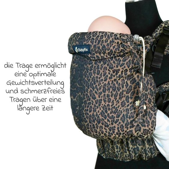 Didymos Babytrage DidyFix Fullbuckle ab Geburt - 3,5 kg - 20 kg - Anhock-Spreiz-Haltung, Bauch-, Rücken- und Hüfttrageweise, 100 % kbA-Baumwolle - Animal Print - Leo
