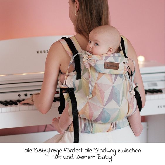 Didymos Babytrage DidyFix Fullbuckle ab Geburt - 3,5 kg - 20 kg - Anhock-Spreiz-Haltung, Bauch-, Rücken- und Hüfttrageweise, 100 % kbA-Baumwolle - Pastell gemustert - Zephyr