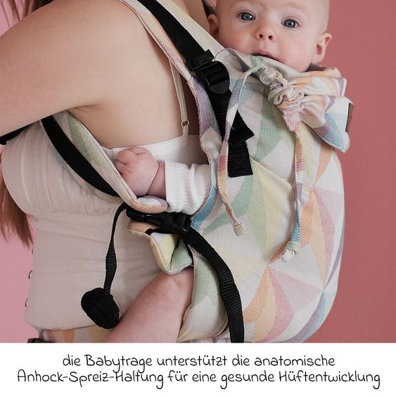 Didymos Babytrage DidyFix Fullbuckle ab Geburt - 3,5 kg - 20 kg - Anhock-Spreiz-Haltung, Bauch-, Rücken- und Hüfttrageweise, 100 % kbA-Baumwolle - Pastell gemustert - Zephyr