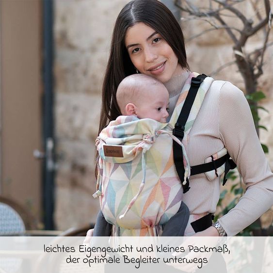 Didymos Babytrage DidyFix Fullbuckle ab Geburt - 3,5 kg - 20 kg - Anhock-Spreiz-Haltung, Bauch-, Rücken- und Hüfttrageweise, 100 % kbA-Baumwolle - Pastell gemustert - Zephyr