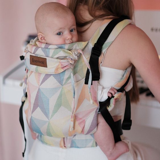 Didymos Babytrage DidyFix Fullbuckle ab Geburt - 3,5 kg - 20 kg - Anhock-Spreiz-Haltung, Bauch-, Rücken- und Hüfttrageweise, 100 % kbA-Baumwolle - Pastell gemustert - Zephyr