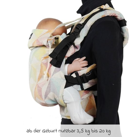 Didymos Babytrage DidyFix Fullbuckle ab Geburt - 3,5 kg - 20 kg - Anhock-Spreiz-Haltung, Bauch-, Rücken- und Hüfttrageweise, 100 % kbA-Baumwolle - Pastell gemustert - Zephyr