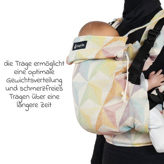 Didymos Babytrage DidyFix Fullbuckle ab Geburt - 3,5 kg - 20 kg - Anhock-Spreiz-Haltung, Bauch-, Rücken- und Hüfttrageweise, 100 % kbA-Baumwolle - Pastell gemustert - Zephyr