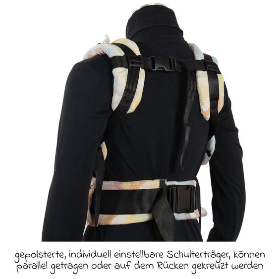 Didymos Babytrage DidyFix Fullbuckle ab Geburt - 3,5 kg - 20 kg - Anhock-Spreiz-Haltung, Bauch-, Rücken- und Hüfttrageweise, 100 % kbA-Baumwolle - Pastell gemustert - Zephyr