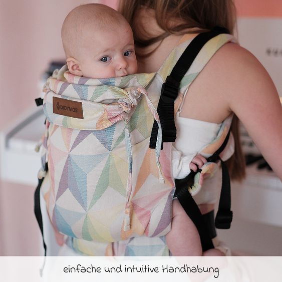 Didymos Babytrage DidyFix Fullbuckle ab Geburt - 3,5 kg - 20 kg - Anhock-Spreiz-Haltung, Bauch-, Rücken- und Hüfttrageweise, 100 % kbA-Baumwolle - Pastell gemustert - Zephyr