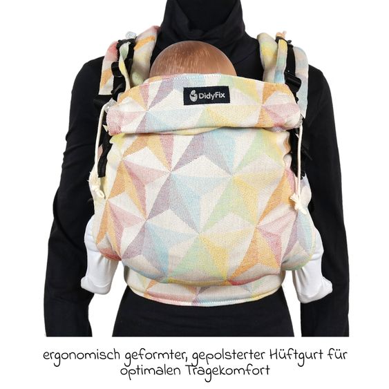 Didymos Babytrage DidyFix Fullbuckle ab Geburt - 3,5 kg - 20 kg - Anhock-Spreiz-Haltung, Bauch-, Rücken- und Hüfttrageweise, 100 % kbA-Baumwolle - Pastell gemustert - Zephyr