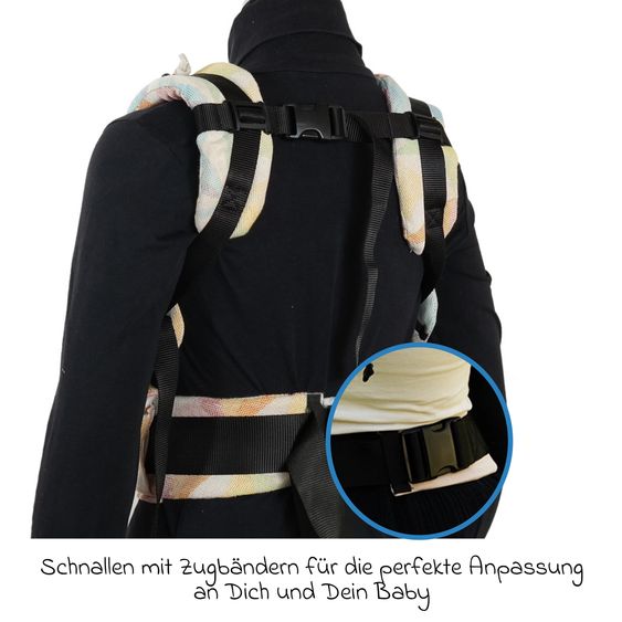 Didymos Babytrage DidyFix Fullbuckle ab Geburt - 3,5 kg - 20 kg - Anhock-Spreiz-Haltung, Bauch-, Rücken- und Hüfttrageweise, 100 % kbA-Baumwolle - Pastell gemustert - Zephyr