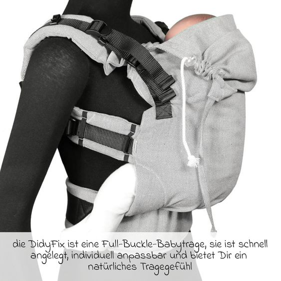 Didymos Babytrage DidyFix Fullbuckle ab Geburt - 3,5 kg - 20 kg - Anhock-Spreiz-Haltung, Bauch-, Rücken- und Hüfttrageweise, 100 % kbA-Baumwolle - Siber