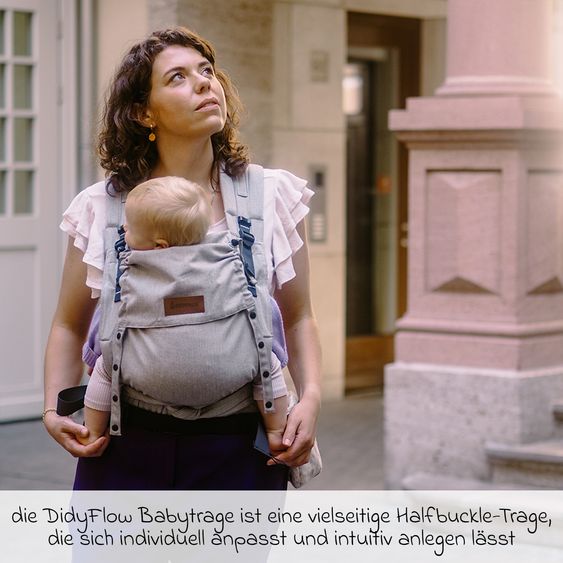 Didymos Baby carrier DidyFlow Halfbuckle from Birth - 3.5 kg - 20 kg - M-Position, Front, Back and Hip Carrying - Silver