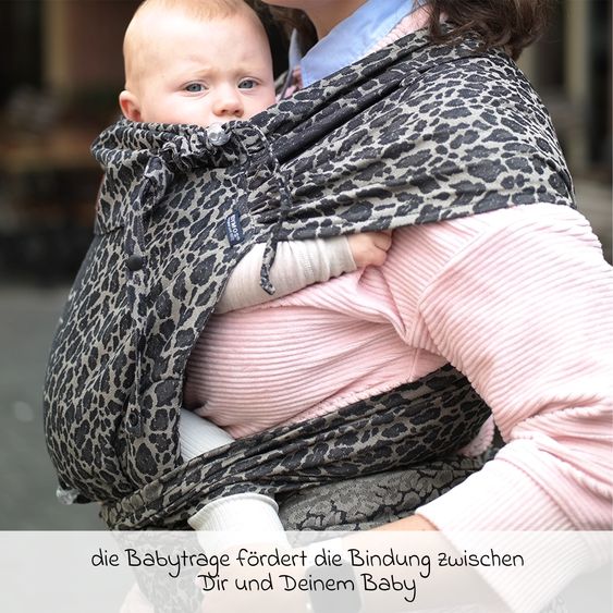 Didymos Babytrage DidyKlick 4u Halfbuckle ab Geburt - 3,5 kg - 20 kg - Anhock-Spreiz-Haltung, Bauch-, Rücken- und Hüfttrageweise, 100 % kbA-Baumwolle - Animal Print - Leo
