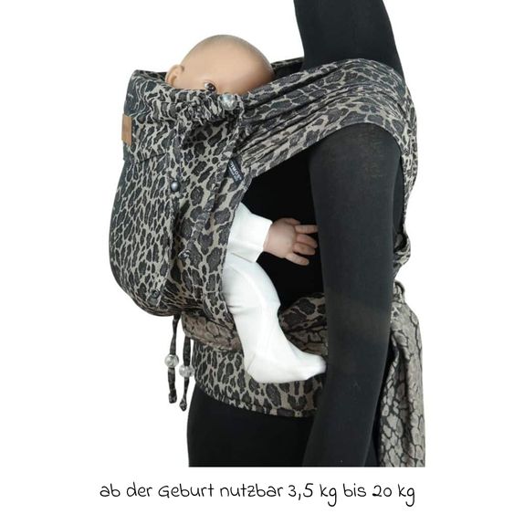 Didymos Babytrage DidyKlick 4u Halfbuckle ab Geburt - 3,5 kg - 20 kg - Anhock-Spreiz-Haltung, Bauch-, Rücken- und Hüfttrageweise, 100 % kbA-Baumwolle - Animal Print - Leo