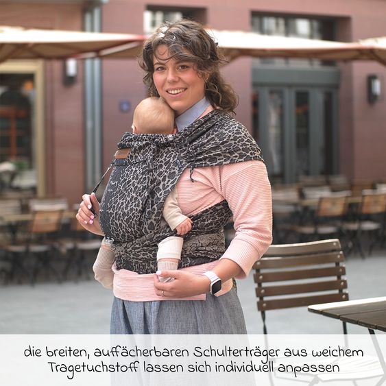 Didymos Babytrage DidyKlick 4u Halfbuckle ab Geburt - 3,5 kg - 20 kg - Anhock-Spreiz-Haltung, Bauch-, Rücken- und Hüfttrageweise, 100 % kbA-Baumwolle - Animal Print - Leo