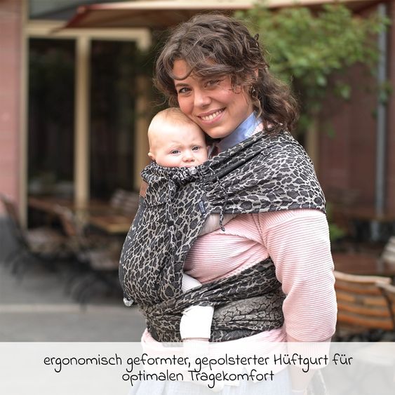 Didymos Babytrage DidyKlick 4u Halfbuckle ab Geburt - 3,5 kg - 20 kg - Anhock-Spreiz-Haltung, Bauch-, Rücken- und Hüfttrageweise, 100 % kbA-Baumwolle - Animal Print - Leo