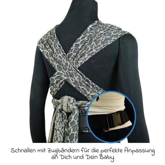 Didymos Babytrage DidyKlick 4u Halfbuckle ab Geburt - 3,5 kg - 20 kg - Anhock-Spreiz-Haltung, Bauch-, Rücken- und Hüfttrageweise, 100 % kbA-Baumwolle - Animal Print - Leo