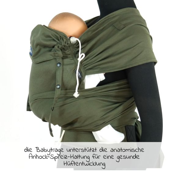 Didymos DidyKlick 4u Marsupio a mezza fibbia dalla nascita - 3,5 kg - 20 kg - posizione accovacciata, trasporto su pancia, schiena e fianchi, 100% cotone biologico - Olive