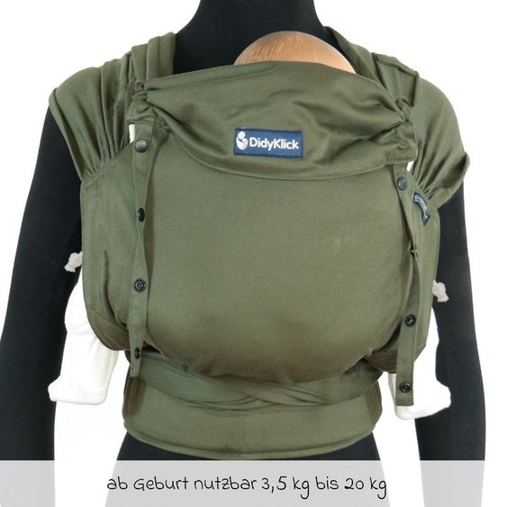 Didymos DidyKlick 4u Marsupio a mezza fibbia dalla nascita - 3,5 kg - 20 kg - posizione accovacciata, trasporto su pancia, schiena e fianchi, 100% cotone biologico - Olive