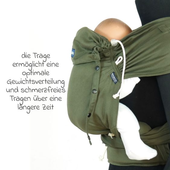 Didymos Babytrage DidyKlick 4u Halfbuckle ab Geburt - 3,5 kg - 20 kg - Anhock-Spreiz-Haltung, Bauch-, Rücken- und Hüfttrageweise, 100 % kbA-Baumwolle - Olive