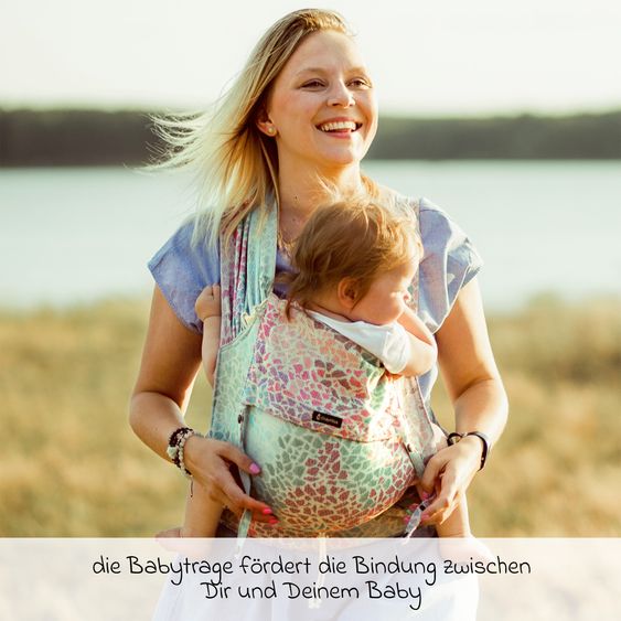 Didymos Babytrage DidyKlick 4u Halfbuckle ab Geburt - 3,5 kg - 20 kg - Anhock-Spreiz-Haltung, Bauch-, Rücken- und Hüfttrageweise, 100 % kbA-Baumwolle - Pastell gemustert - Sommermosaik