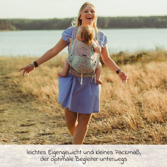 Didymos Babytrage DidyKlick 4u Halfbuckle ab Geburt - 3,5 kg - 20 kg - Anhock-Spreiz-Haltung, Bauch-, Rücken- und Hüfttrageweise, 100 % kbA-Baumwolle - Pastell gemustert - Sommermosaik