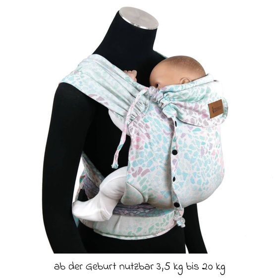 Didymos Babytrage DidyKlick 4u Halfbuckle ab Geburt - 3,5 kg - 20 kg - Anhock-Spreiz-Haltung, Bauch-, Rücken- und Hüfttrageweise, 100 % kbA-Baumwolle - Pastell gemustert - Sommermosaik