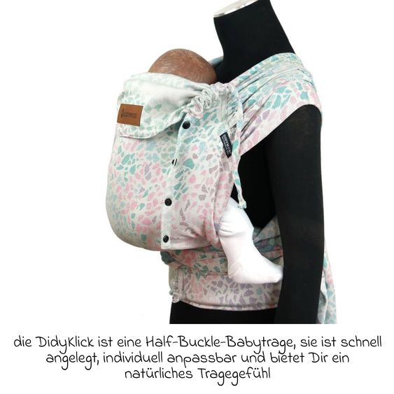 Didymos Babytrage DidyKlick 4u Halfbuckle ab Geburt - 3,5 kg - 20 kg - Anhock-Spreiz-Haltung, Bauch-, Rücken- und Hüfttrageweise, 100 % kbA-Baumwolle - Pastell gemustert - Sommermosaik