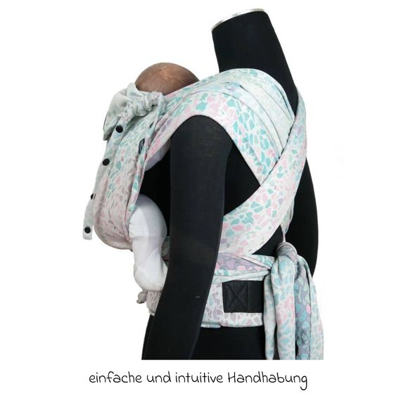 Didymos Babytrage DidyKlick 4u Halfbuckle ab Geburt - 3,5 kg - 20 kg - Anhock-Spreiz-Haltung, Bauch-, Rücken- und Hüfttrageweise, 100 % kbA-Baumwolle - Pastell gemustert - Sommermosaik