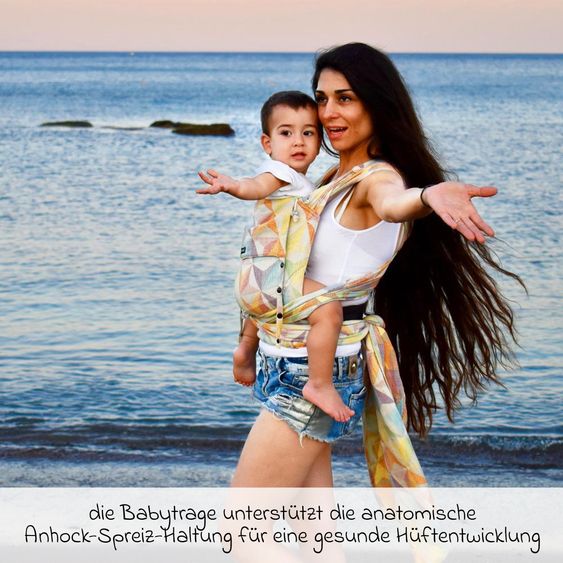 Didymos Babytrage DidyKlick 4u Halfbuckle ab Geburt - 3,5 kg - 20 kg - Anhock-Spreiz-Haltung, Bauch-, Rücken- und Hüfttrageweise, 100 % kbA-Baumwolle - Pastell gemustert - Zephyr