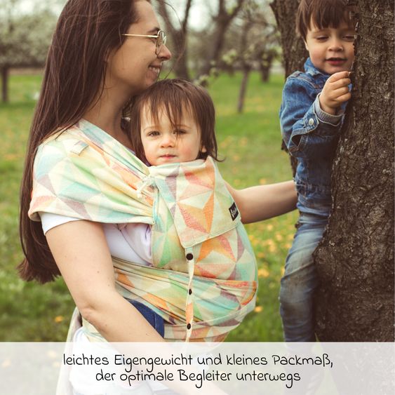 Didymos Babytrage DidyKlick 4u Halfbuckle ab Geburt - 3,5 kg - 20 kg - Anhock-Spreiz-Haltung, Bauch-, Rücken- und Hüfttrageweise, 100 % kbA-Baumwolle - Pastell gemustert - Zephyr