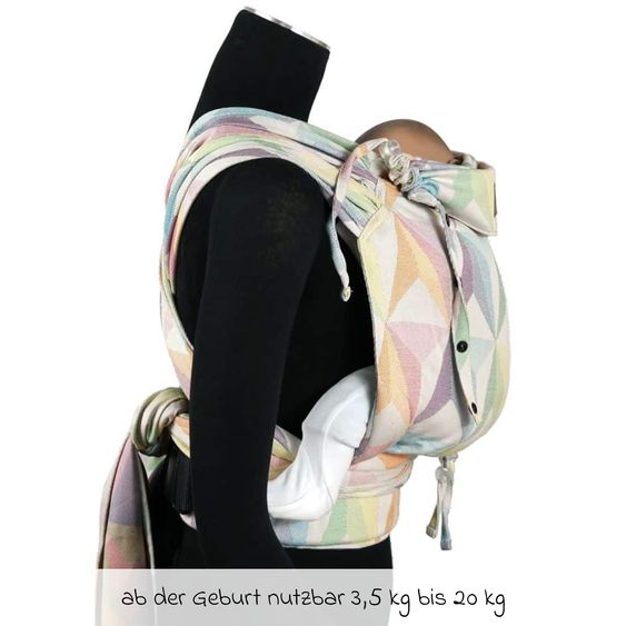 Didymos Babytrage DidyKlick 4u Halfbuckle ab Geburt - 3,5 kg - 20 kg - Anhock-Spreiz-Haltung, Bauch-, Rücken- und Hüfttrageweise, 100 % kbA-Baumwolle - Pastell gemustert - Zephyr