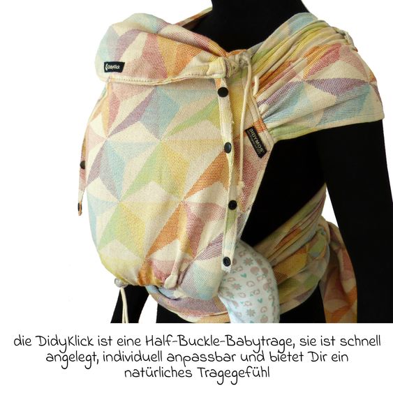 Didymos Babytrage DidyKlick 4u Halfbuckle ab Geburt - 3,5 kg - 20 kg - Anhock-Spreiz-Haltung, Bauch-, Rücken- und Hüfttrageweise, 100 % kbA-Baumwolle - Pastell gemustert - Zephyr