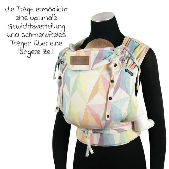 Didymos Babytrage DidyKlick 4u Halfbuckle ab Geburt - 3,5 kg - 20 kg - Anhock-Spreiz-Haltung, Bauch-, Rücken- und Hüfttrageweise, 100 % kbA-Baumwolle - Pastell gemustert - Zephyr