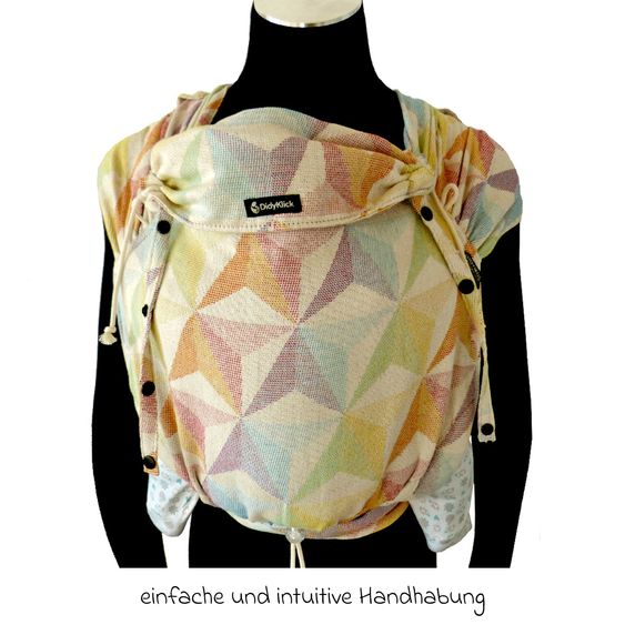 Didymos Babytrage DidyKlick 4u Halfbuckle ab Geburt - 3,5 kg - 20 kg - Anhock-Spreiz-Haltung, Bauch-, Rücken- und Hüfttrageweise, 100 % kbA-Baumwolle - Pastell gemustert - Zephyr