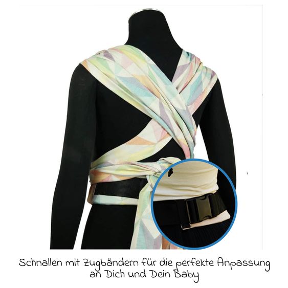 Didymos Babytrage DidyKlick 4u Halfbuckle ab Geburt - 3,5 kg - 20 kg - Anhock-Spreiz-Haltung, Bauch-, Rücken- und Hüfttrageweise, 100 % kbA-Baumwolle - Pastell gemustert - Zephyr