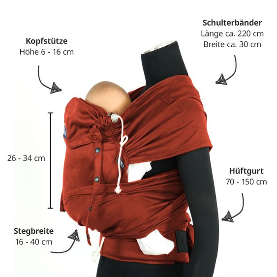 Didymos Babytrage DidyKlick 4u Halfbuckle ab Geburt - 3,5 kg - 20 kg - Anhock-Spreiz-Haltung, Bauch-, Rücken- und Hüfttrageweise, 100 % kbA-Baumwolle - Rusty Red