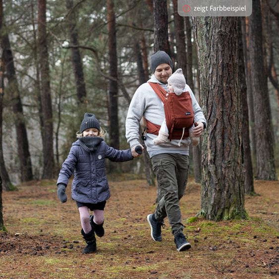 Didymos Babytrage DidyKlick 4u Halfbuckle ab Geburt - 3,5 kg - 20 kg - Anhock-Spreiz-Haltung, Bauch-, Rücken- und Hüfttrageweise, 100 % kbA-Baumwolle - Rusty Red