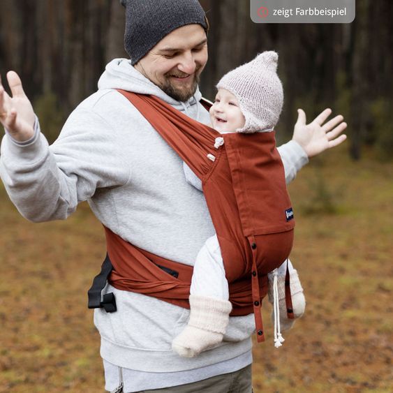 Didymos Babytrage DidyKlick 4u Halfbuckle ab Geburt - 3,5 kg - 20 kg - Anhock-Spreiz-Haltung, Bauch-, Rücken- und Hüfttrageweise, 100 % kbA-Baumwolle - Rusty Red