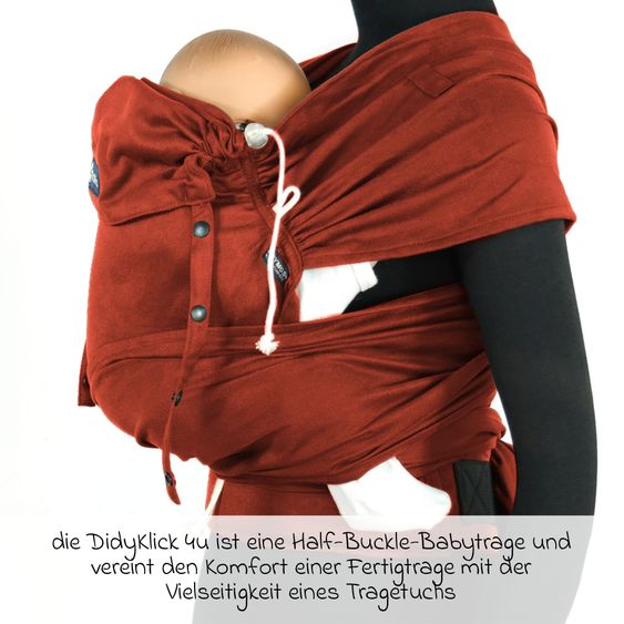 Didymos DidyKlick 4u Marsupio a mezza fibbia dalla nascita - 3,5 kg - 20 kg - posizione accovacciata, trasporto su pancia, schiena e fianchi, 100% cotone organico - Rosso ruggine