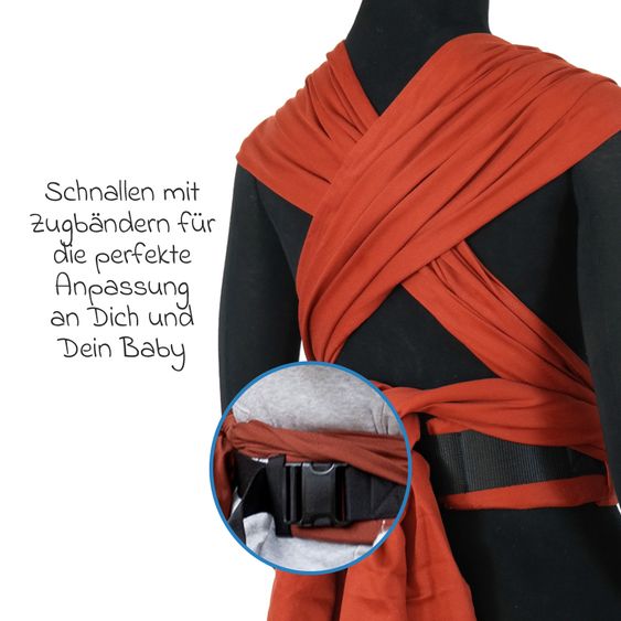 Didymos Babytrage DidyKlick 4u Halfbuckle ab Geburt - 3,5 kg - 20 kg - Anhock-Spreiz-Haltung, Bauch-, Rücken- und Hüfttrageweise, 100 % kbA-Baumwolle - Rusty Red