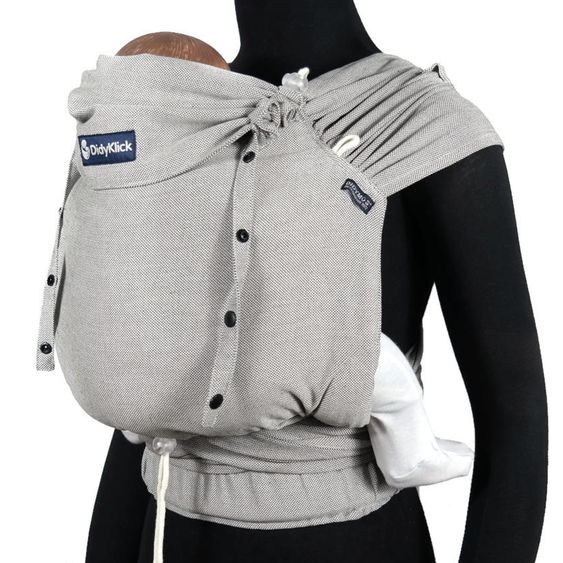 Didymos Babytrage DidyKlick 4u Halfbuckle ab Geburt - 3,5 kg - 20 kg - Anhock-Spreiz-Haltung, Bauch-, Rücken- und Hüfttrageweise, 100 % kbA-Baumwolle - Siber