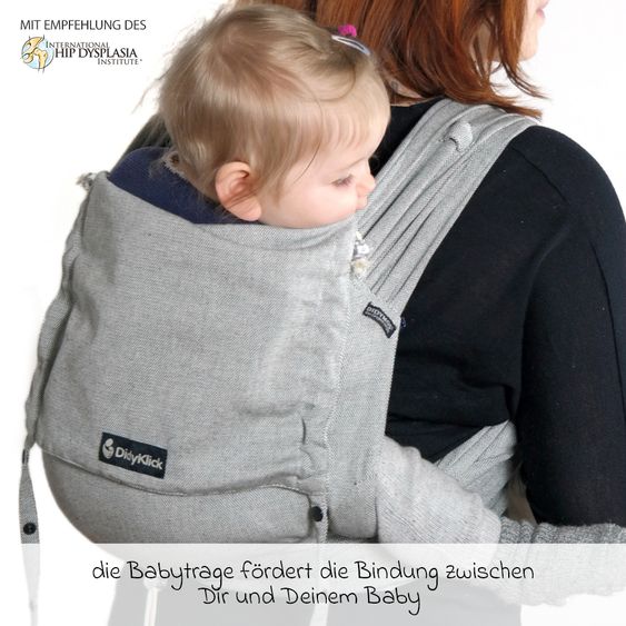 Didymos Babytrage DidyKlick 4u Halfbuckle ab Geburt - 3,5 kg - 20 kg - Anhock-Spreiz-Haltung, Bauch-, Rücken- und Hüfttrageweise, 100 % kbA-Baumwolle - Siber