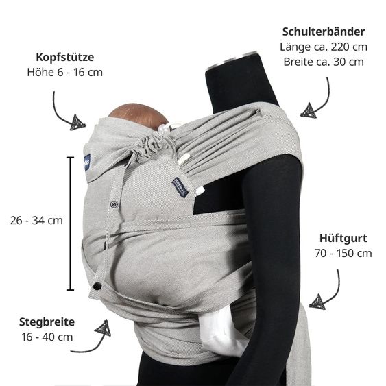 Didymos Babytrage DidyKlick 4u Halfbuckle ab Geburt - 3,5 kg - 20 kg - Anhock-Spreiz-Haltung, Bauch-, Rücken- und Hüfttrageweise, 100 % kbA-Baumwolle - Siber