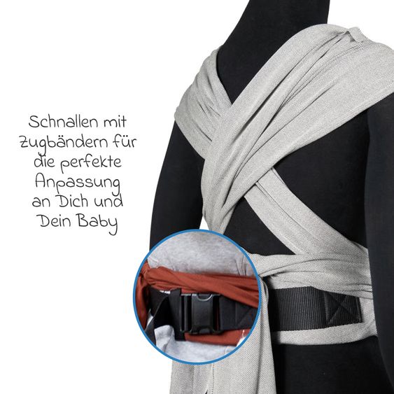 Didymos Babytrage DidyKlick 4u Halfbuckle ab Geburt - 3,5 kg - 20 kg - Anhock-Spreiz-Haltung, Bauch-, Rücken- und Hüfttrageweise, 100 % kbA-Baumwolle - Siber