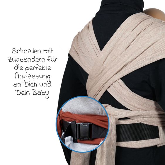 Didymos Babytrage DidyKlick 4u Halfbuckle ab Geburt - 3,5 kg - 20 kg - Anhock-Spreiz-Haltung, Bauch-, Rücken- und Hüfttrageweise, 100 % kbA-Baumwolle - Zimt