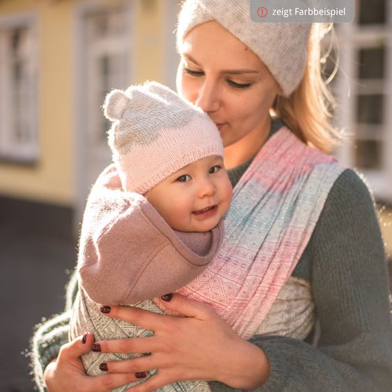 Didymos Fascia porta bebè dalla nascita - 3,5 kg - 20 kg - posizione di apertura del pancione, trasporto su pancia, schiena e fianchi, 100 % cotone organico 68 x 470 cm - argento