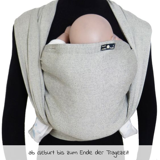 Didymos Babytragetuch ab Geburt - 3,5 kg - 20 kg - Anhock-Spreiz-Haltung, Bauch-, Rücken- und Hüfttrageweise, 100 % kbA-Baumwolle 68 x 470 cm - Silber