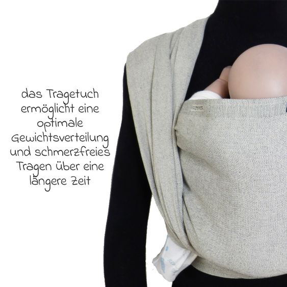 Didymos Baby sling from birth - 3.5 kg - 20 kg - spread-squat position, tummy, back and hip carry, 100% organic cotton 68 x 520 cm - silver