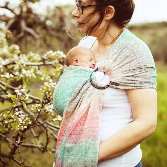 Didymos Fascia porta bebè DidySling dalla nascita - 3,5 kg - 20 kg - posizione a coppa, trasporto su pancia, schiena e fianchi, 100 % cotone biologico - Prima - Aurora