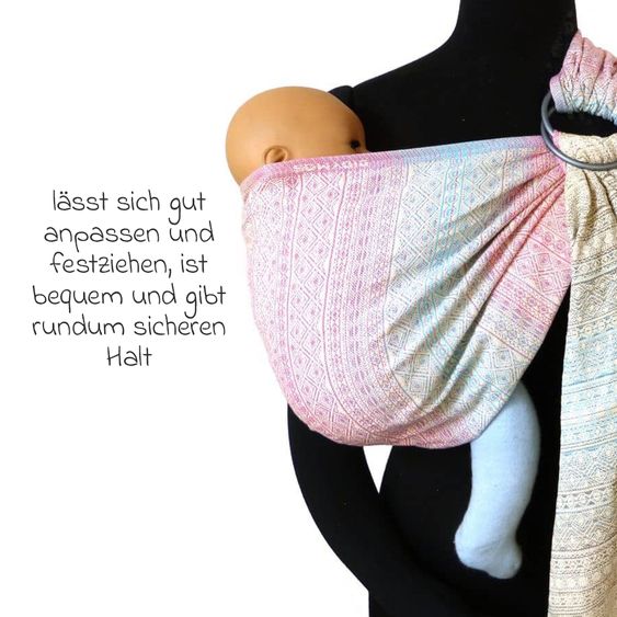 Didymos Babytragetuch DidySling ab Geburt - 3,5 kg - 20 kg - Anhock-Spreiz-Haltung, Bauch-, Rücken- und Hüfttrageweise, 100 % kbA-Baumwolle - Prima - Aurora