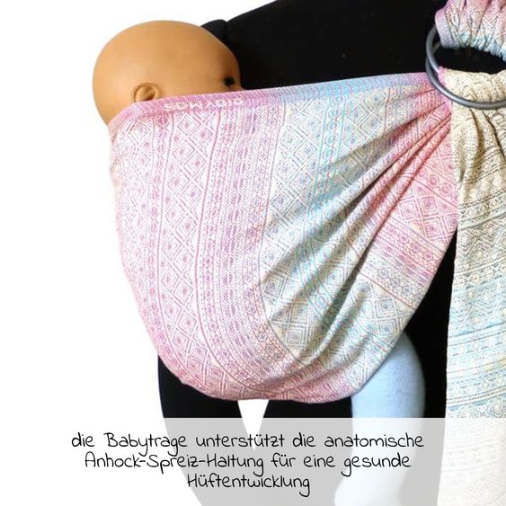 Didymos Babytragetuch DidySling ab Geburt - 3,5 kg - 20 kg - Anhock-Spreiz-Haltung, Bauch-, Rücken- und Hüfttrageweise, 100 % kbA-Baumwolle - Prima - Aurora